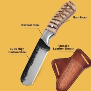 Alternative view of 8 Inch Handmade Bull Cutter Knife with White Bull Horn Handle & Leather Sheath – Forged Steel Utility Knife