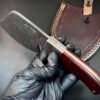 Handmade Damascus Steel Skinning Knife | Custom Hunting Cleaver | Purple Wood Handle | Full Tang Bushcraft Knife with Leather Sheath - Image 2
