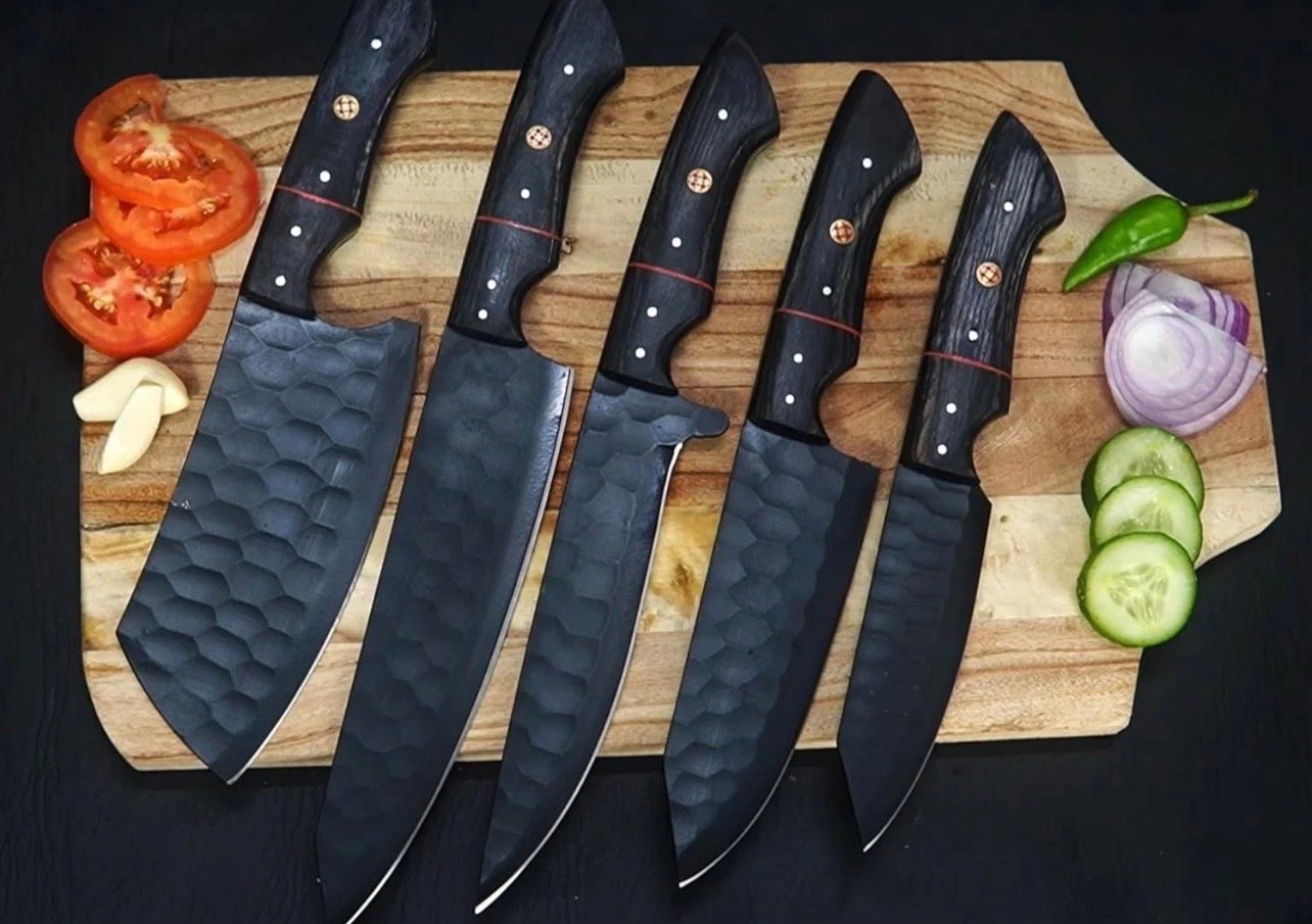 Handcrafted Forged Kitchen Knife Set – 5-Piece High Carbon Steel Chef Knives with Leather Roll - Image 2