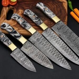 Alternative view of Premium Damascus Kitchen Knife Set – 5-Piece Handmade Chef Knives with Resin Handles