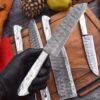 Luxury Damascus Kitchen Knife Set – 5-Piece Handmade Chef Knives with Pearl White Resin Handles - Image 2