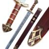 40-Inch Handmade Damascus Viking Sword with Wooden Handle, Brass Guard & Sheath