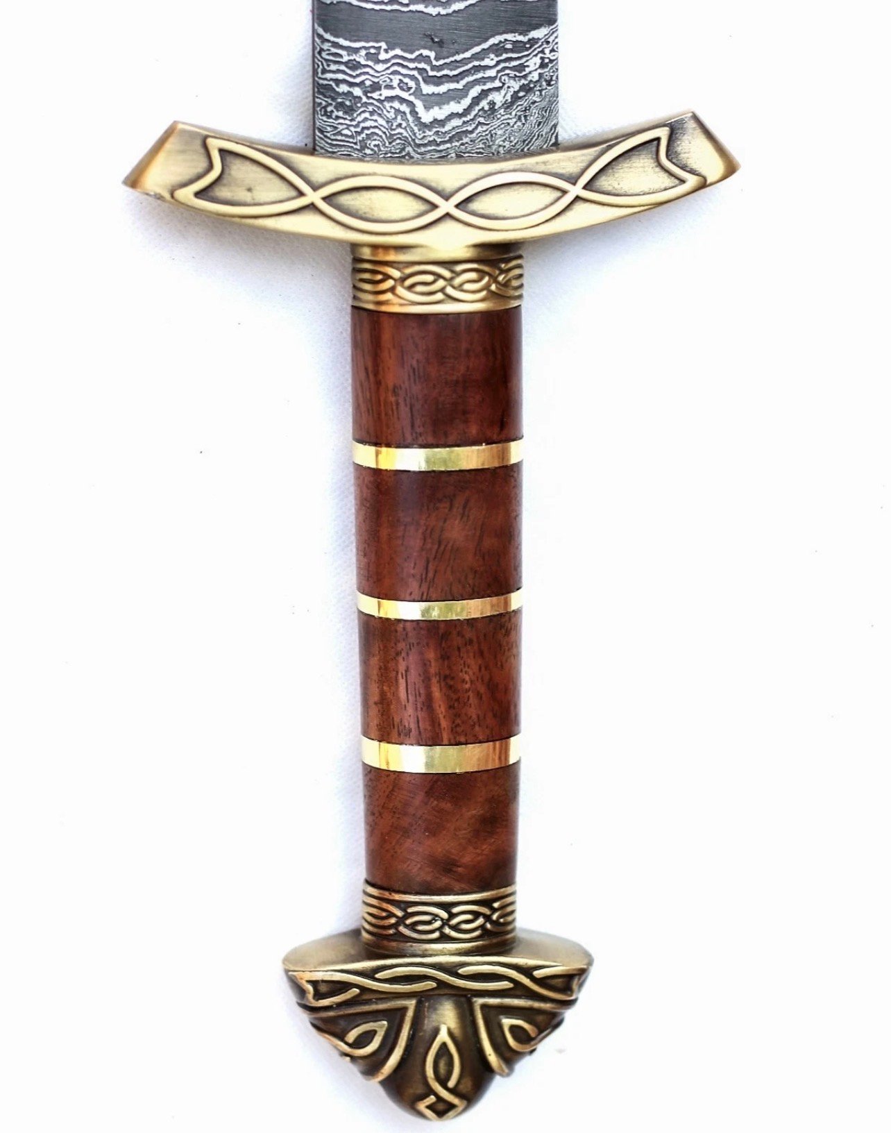 40-Inch Handmade Damascus Viking Sword with Wooden Handle, Brass Guard & Sheath - Image 3