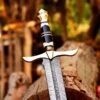 35-Inch Handmade Damascus Steel Medieval Sword with Decorative Guard - Image 4