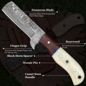 Alternative view of 8-Inch Handmade Damascus Steel Bull Cutter Knife with Bone & Wood Handle and Leather Sheath